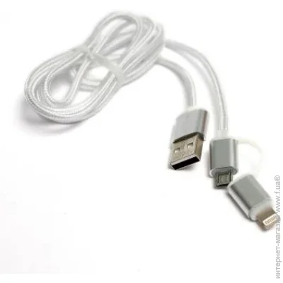  2  1 PowerPlant Quick Charge 2.1A Cotton USB 2.0 AM to Lightning/Micro 1, silver (KD00AS1290)