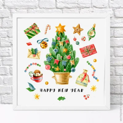 Presentville    Happy Year 30x30  (WKMT_22NG014_WH)