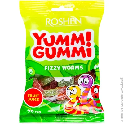  Roshen  Yummi Gummi Fizzy Worms 70  (4823077622175)
