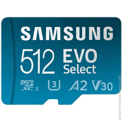  ' Samsung EVO Select microSDXC 130MB/s Full HD & 4K UHD, UHS-I, U3, A2, V30 512Gb + SD-adapter (MB-ME512KA/AM) (66861)