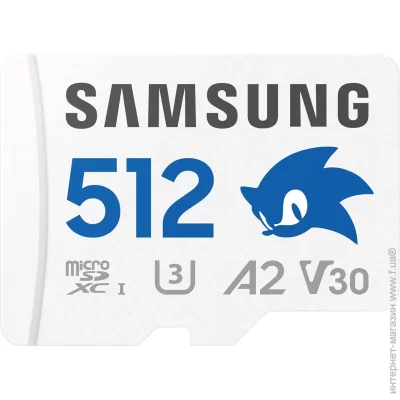  ' Samsung PRO Plus Sonic The Hedgehog microSDXC 180MB/s Full HD & 4K UHD, UHS-I, U3, A2, V30 512Gb + SD-adapter (MB-MD512SA/LC1) (92642)