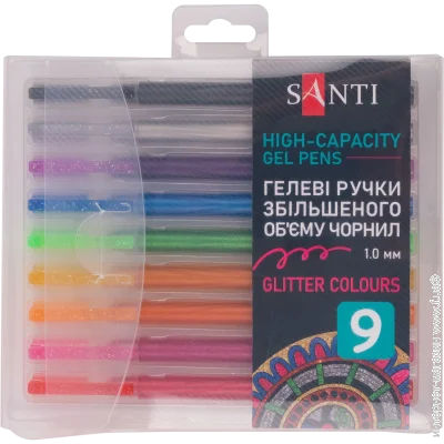 Набор гелевых ручек увеличенного объема чернил. SANTI "Glitter" 9 шт. (5056574455055) Набор гелевых ручек увеличенного объема чернил. SANTI "Glitter" 9 шт. (5056574455055)