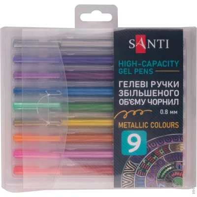 Набір гелевих ручок збільшеного об'єму чорнила SANTI "Metallic" 9 шт. (5056574455079) Набір гелевих ручок збільшеного об'єму чорнила SANTI "Metallic" 9 шт. (5056574455079)