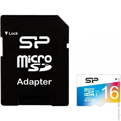  ' Silicon-Power microSDHC 16Gb Class 10 UHS-I Elite Color + SD  (SP016GBSTHBU1V20SP)