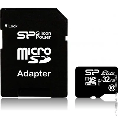  ' Silicon-Power microSDHC 32GB Class 10 UHS-1 Elite + SD  (SP032GBSTHBU1V10SP)