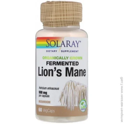   Solaray Organically Grown Fermented Lion"s Mane Mushroom 500 mg 60 Veg Caps SOR-71983 (000008424)