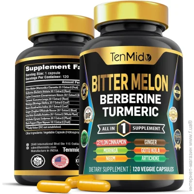   Tenmido  -     Bitter Melon 10in1 Berberine Ceylon Cinnamon Turmeric 120 .