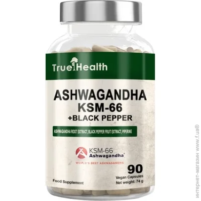     True Health Ashwagandha KSM-66 +  Black Piperine, 90 