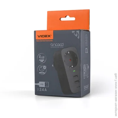  Videx  ONCORD / 1 2.4A 2USB+ USB-C Black   1 .  27698