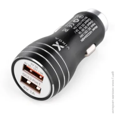    Vinga QC3 Quick Dual USB Car Charger aluminium (VCCQAABK)