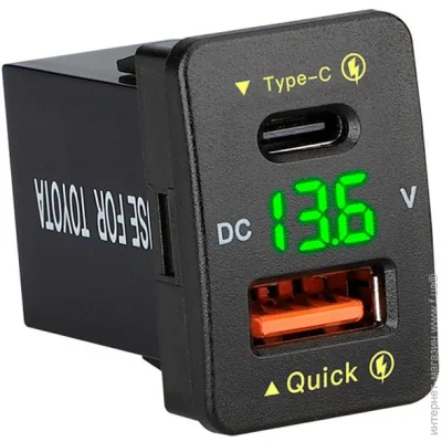 Voltronic  FPUV-G, PD+ QC3.0, Type-C: 30W, 5V-3A/9V-3A/12V-2.5A, USB: 18W, 5V-3.4A/9V-2A/12V-1.5A, 33x23mm, LED Green, Black