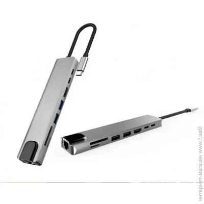USB- XoKo AC-550 8  1, Type-C to RJ45+ HDMI+ 2xUSB 3.0+ TF, SD reader+ PD Type-C+ Type-C (XK-AC550-SL)