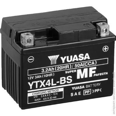   Yuasa  Yuasa 12V 3Ah MF VRLA Battery AGM () (YTX4L-BS)