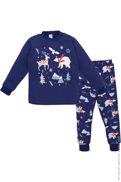 Кофта + штани Татошка Піжама дитяча для хлопчиків р.140 синій з принтом 0102302зим Кофта + штани Татошка Піжама дитяча для хлопчиків р.140 синій з принтом 0102302зим