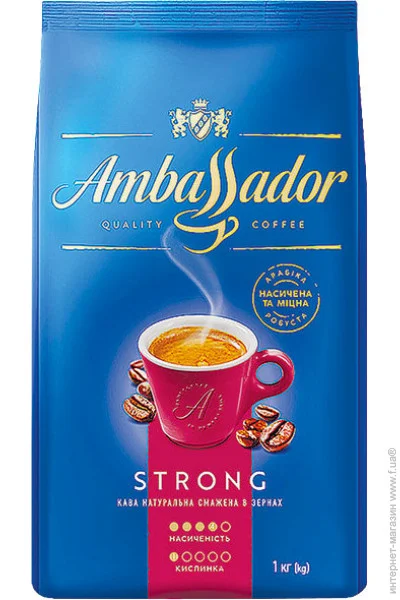 Кофе в зернах Ambassador Strong пакет 1000 г Кофе в зернах Ambassador Strong пакет 1000 г