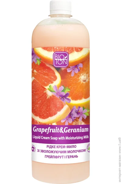 Bioton Крем-мыло Грейпфрут и Герань с увлажняющим молочком 1000 мл Bioton Крем-мыло Грейпфрут и Герань с увлажняющим молочком 1000 мл