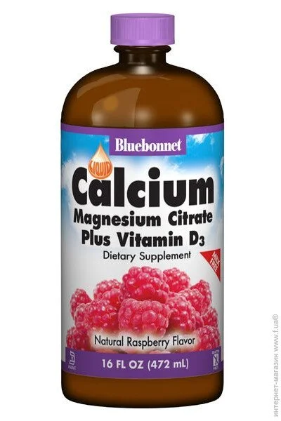 ̳ Bluebonnet Nutrition Calcium Magnesium Citrate +  Vitamin D3, 16 oz 472 ml Natural Raspberry Flavor BLB0694 (000000626)