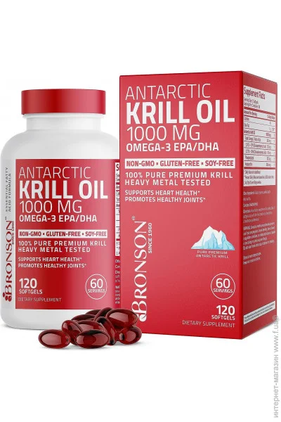 Риб'ячий жир Bronson Олія антарктичного криля Antarctic Krill Oil 120 капсул Риб'ячий жир Bronson Олія антарктичного криля Antarctic Krill Oil 120 капсул