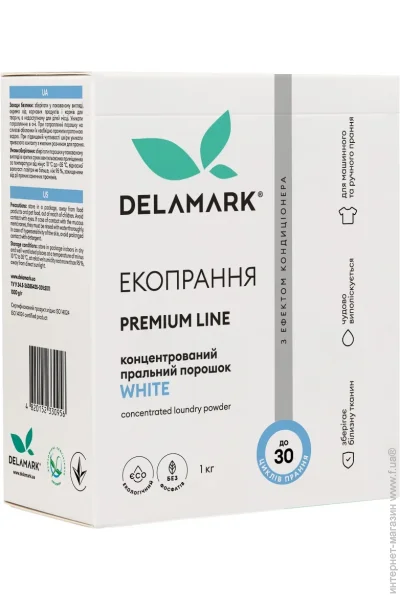 Стиральный порошок для белых вещей DeLaMark White с эффектом кондиционера 1000 г (4820152330956) Стиральный порошок для белых вещей DeLaMark White с эффектом кондиционера 1000 г (4820152330956)