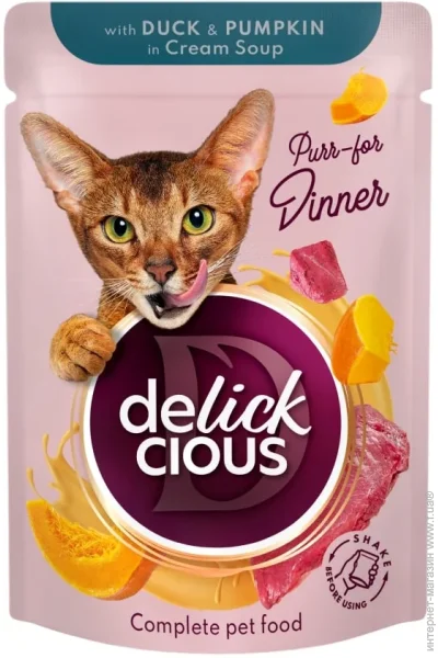 Корм влажный Полоски с уткой и тыквой в крем-супе 85 г Корм влажный Полоски с уткой и тыквой в крем-супе 85 г