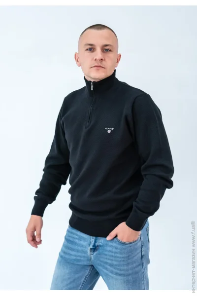 Gant   Men's Classic Cotton Half Zip Sweater E-166 Black XL