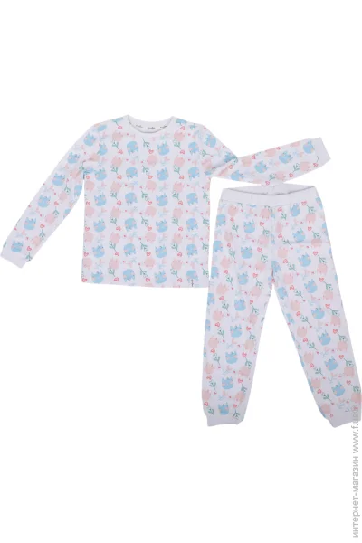 Піжамний комплект Hello World Піжама для дівчаток з принтом лонгслів-штани р.110-116 білий Піжамний комплект Hello World Піжама для дівчаток з принтом лонгслів-штани р.110-116 білий
