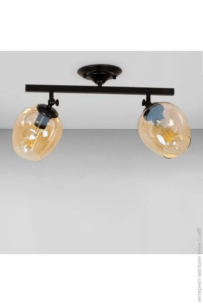 Люстра потолочная лофт Light House LS-18142F-2 BK+ BR черная, плафон янтарный Люстра потолочная лофт Light House LS-18142F-2 BK+ BR черная, плафон янтарный