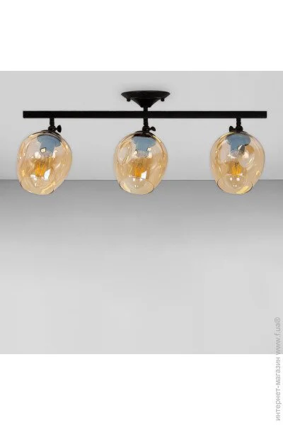 Люстра потолочная лофт Light House LS-18142F-3 BK+ BR черная, плафон янтарный Люстра потолочная лофт Light House LS-18142F-3 BK+ BR черная, плафон янтарный