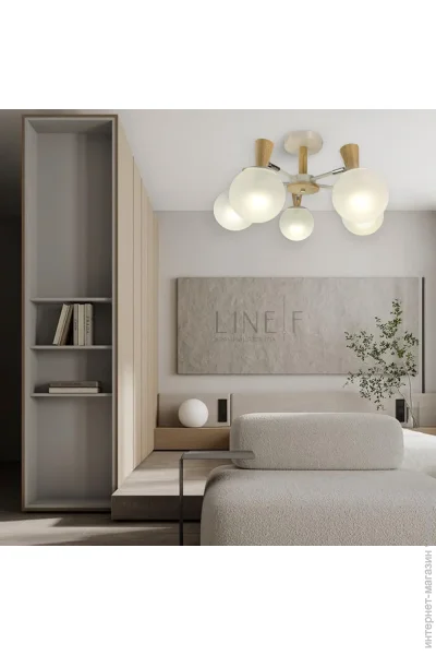 Белая люстра на 5 плафонов с элементами дерева Line.F 51899/5 Белая люстра на 5 плафонов с элементами дерева Line.F 51899/5