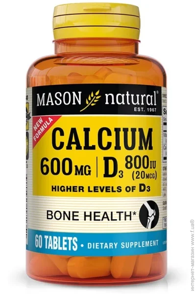   600    D3 800 , Calcium 600 mg with Vitamin D3 800 IU, Mason Natural, 60  (MAV17135)