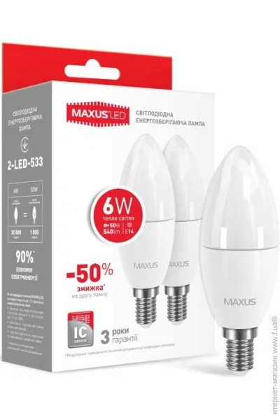   Maxus C37 6W, 3000K, E14 (2-LED-533-02)