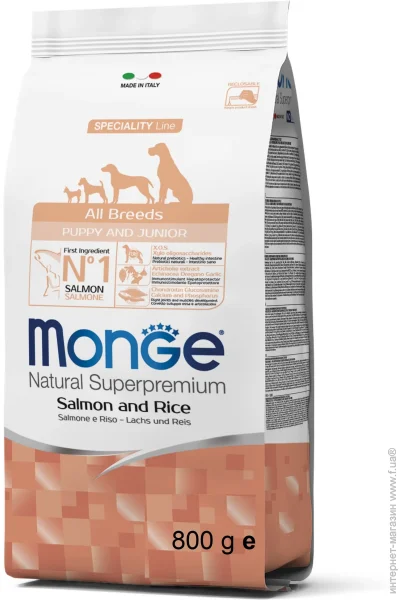   Monge Dog All breeds Puppy & Junior Salmon & Rice 800 