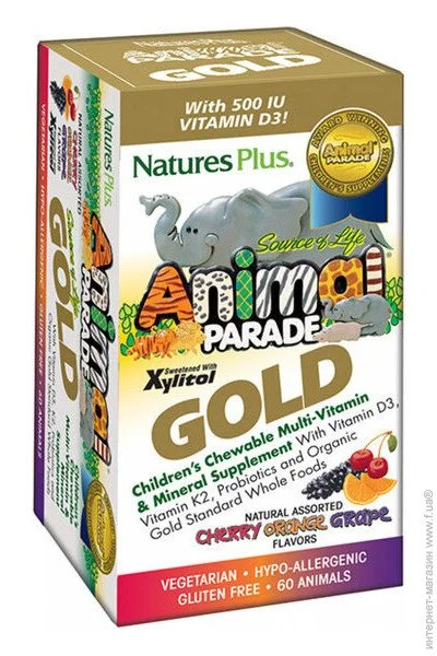   Natures Plus Animal Parade Gold 60 Chewable Tabs Cherry, Orange, Grape flavors (000002337)