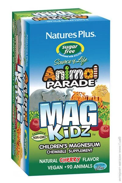 ̳ Natures Plus Animal Parade, Mag Kidz Sugar Free 90 Chewable Tabs Natural Cherry Flavor (000002348)