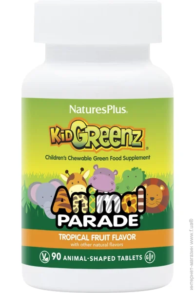  Natures Plus     Nature&apos;s Plus Animal Parade Kid Greenz Children&apos;s Chewable Green Food Supplement 90Animal-Tablets (Tropical Fruit) (00000041010)
