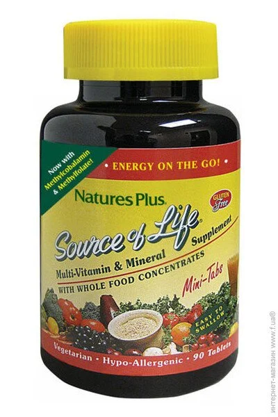   Natures Plus Source Of Life, Multi-Vitamin & Mineral Supplement with Whole Food Concentrates 90 Mini Tabs (000002454)