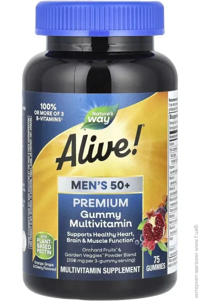 ³ Nature`S Way     50+,  ,   , Alive Men's 50+ Premium Gummies, Complete Multivitamin, Nature's Way, 75   (NWY15898)