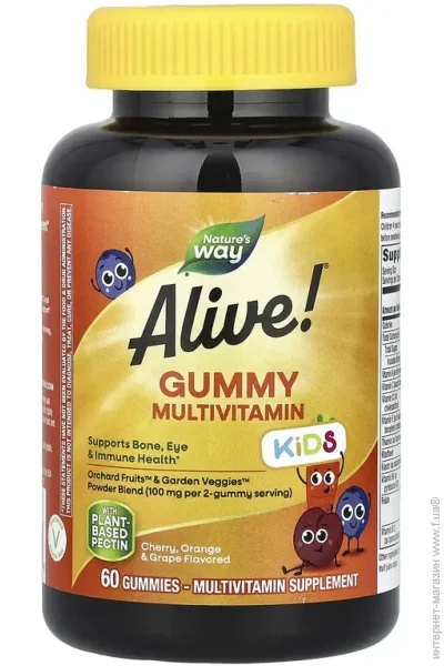   Nature`S Way  Alive Children's Gummy Multivitamin Gluten Free Pectin 60 Gummies (1086-100-80-6848350-20)