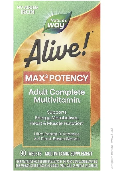 ³ Nature`S Way     , Alive Max3 Potency Multivitamin, No Added Iron, Nature's Way, 90  (NWY14931)