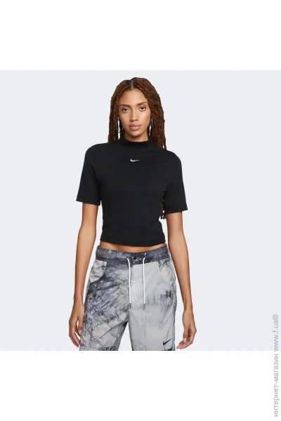   Nike W NSW ESSNTL RIB MOCK SS TOP (DV7958-010-L)