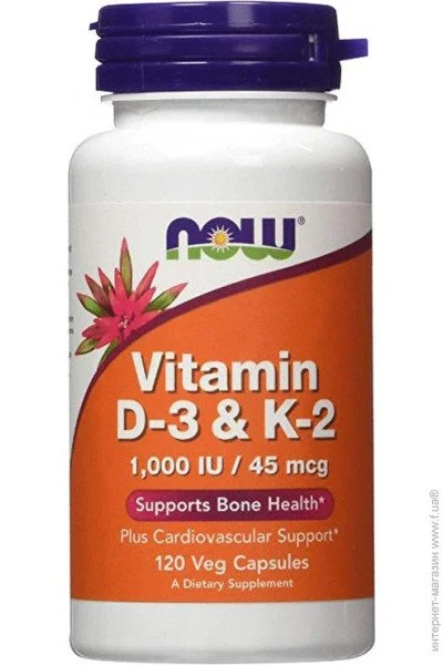  NOW Vitamin D-3 & K-2 Veg 1000 IU/45, 120 