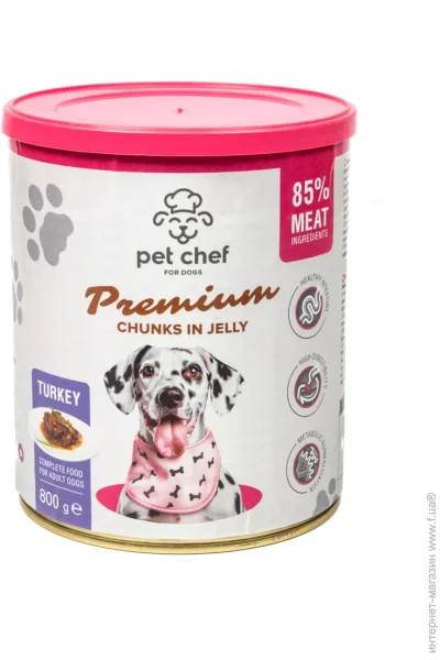Консерви Pet Chef Вологий корм для собак з Індичкою 800 г (4820255193670) Консерви Pet Chef Вологий корм для собак з Індичкою 800 г (4820255193670)