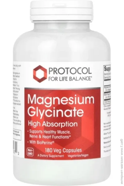 ̳ Protocol For Life Balance Magnesium Glycinate, High Absorption 180 Veg Caps (000026360)