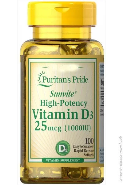 Puritan's Pride ³ Vitamin D3 25 mcg (1000 IU) 100  (4384301689)