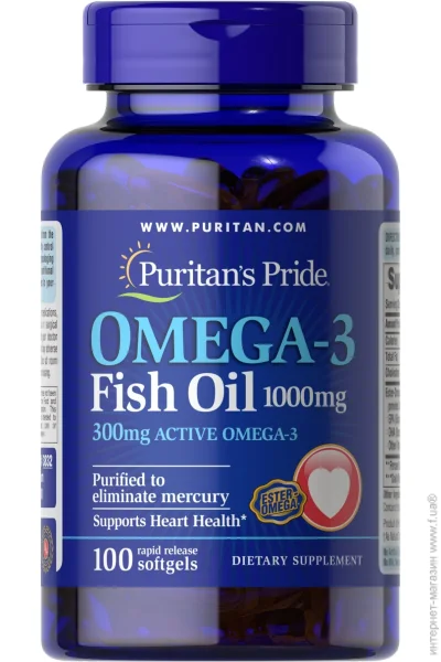 Puritan's Pride Omega-3 Fish Oil 1000 mg, 100 Softgels (00000040810)
