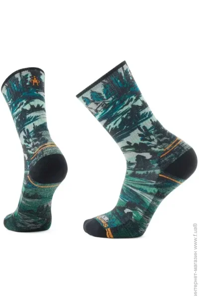   Smartwool Hike Light Cushion Campground Print Crew M Winter Moss Heather (1033-SW SW002478.K18-M)