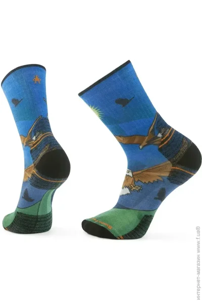   Smartwool Hike Targeted Cushion Eagle Print Crew Blue L (1033-SW SW002684.J96-L)