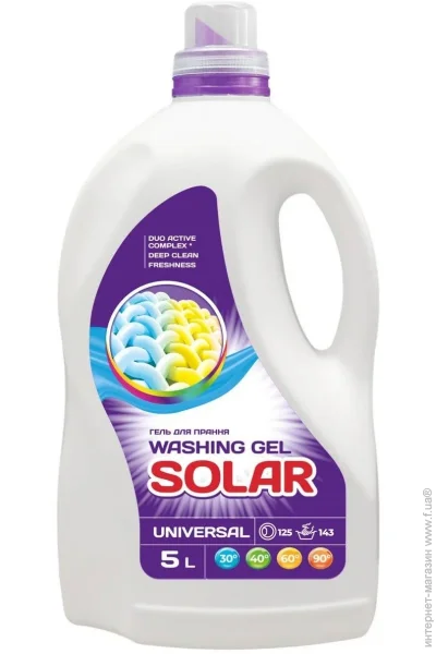 Гель для стирки Solar Гель для машинной и ручной стирки Universal 5 л Гель для стирки Solar Гель для машинной и ручной стирки Universal 5 л