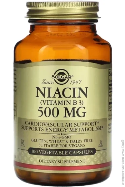  Solgar Niacin (Vitamin B 3) 500 mg 100 Veg Caps (000026107)