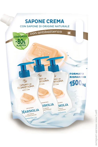 Spuma Di Sciampagna Антибактеріальне рідке мило MARSIGLIA 1500 мл Spuma Di Sciampagna Антибактеріальне рідке мило MARSIGLIA 1500 мл